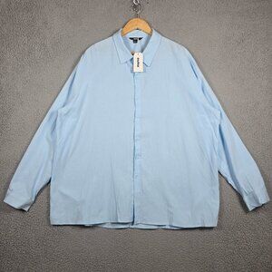 Ouku Shirt Mens Size 3XL Blue Textured Linen Blend Button Down Regular Fit NWT